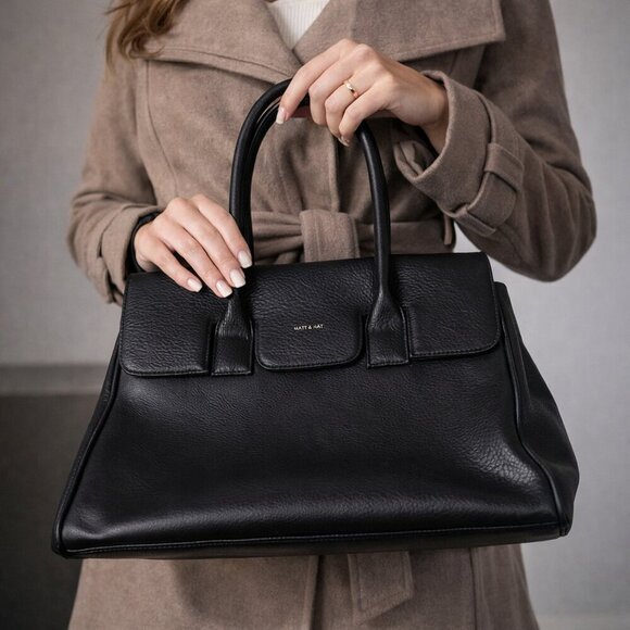 Matt & Nat Handbags - Matt & Nat Black Vegan Leather Structured Satchel Bag